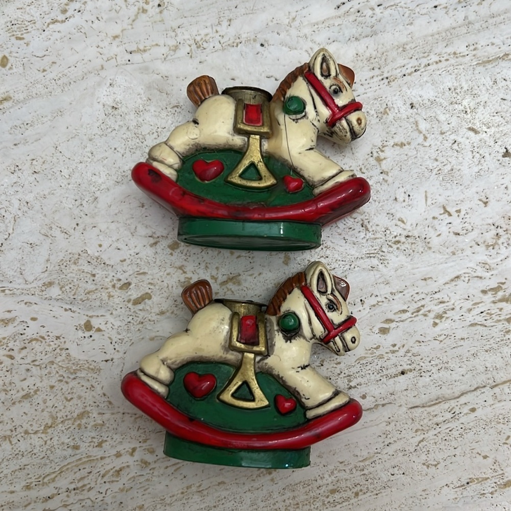 Vintage Holiday memories collector ornament rocking horse candle holders - Picture 6 of 8
